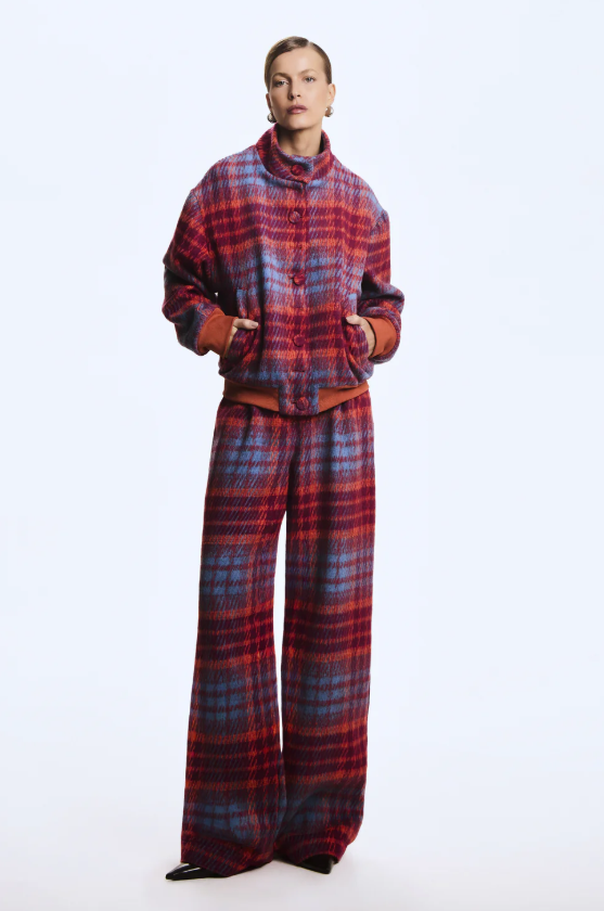 CALCA RETA XADREZ COM PREGAS FRONTAIS