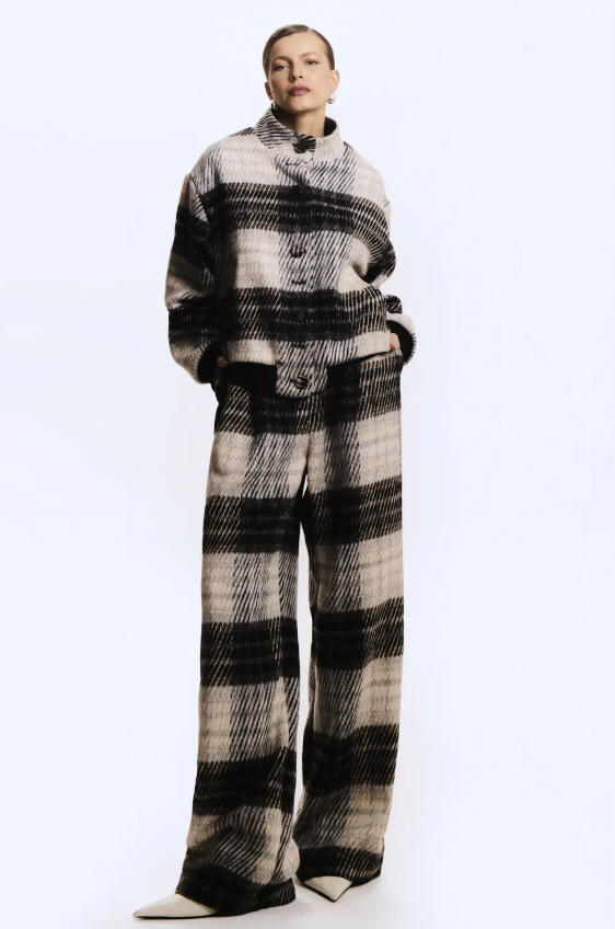 CALCA RETA XADREZ COM PREGAS FRONTAIS