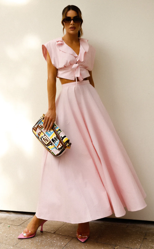 SAIA MIDI RODADA AMPLA E ACINTURADA ROSA BEBE