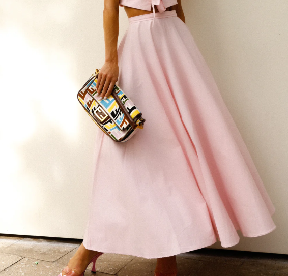 SAIA MIDI RODADA AMPLA E ACINTURADA ROSA BEBE