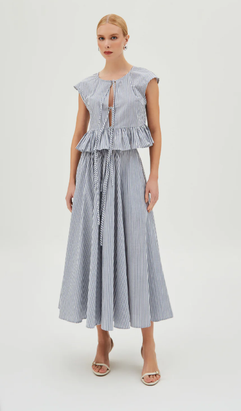 SAIA MIDI RODADA COM FECHAMENTO ROLOTÊ LISTRADO AZUL