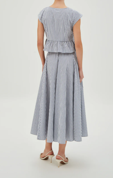 SAIA MIDI RODADA COM FECHAMENTO ROLOTÊ LISTRADO AZUL