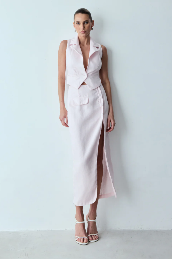 SAIA MIDI COM BOTAO FENDA E BOLSO FRONTAL