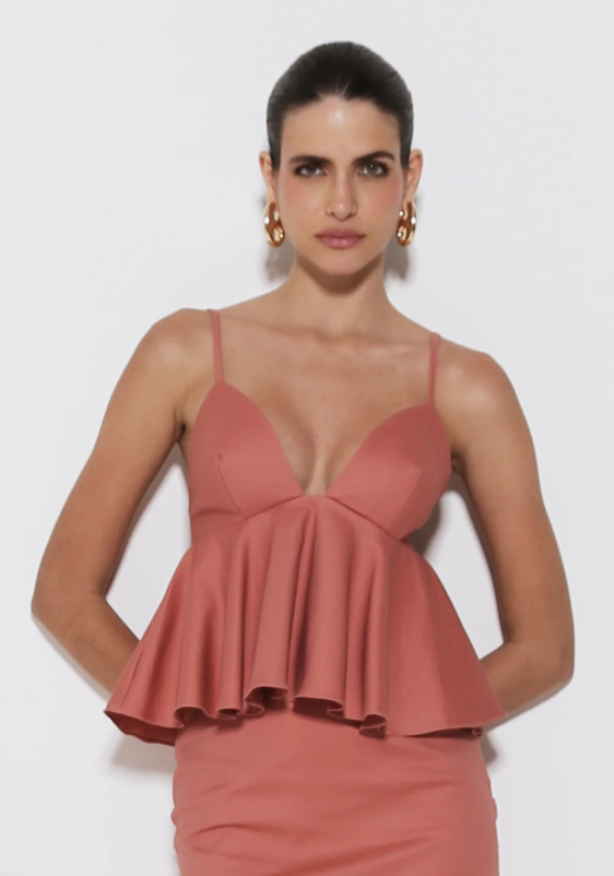 BLUSA DE ALCA ESTRUTURADA COM AMARACAO NAS COSTAS ROSE ESCURO