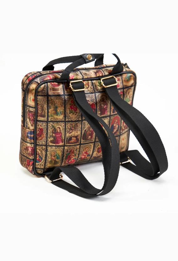 Bolsa modelo mochila Santinho Rendado com brilho