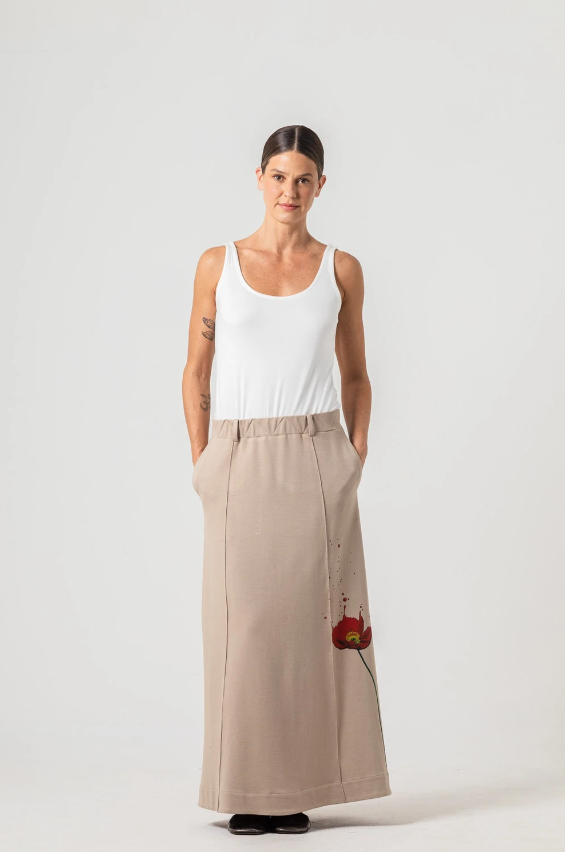 Saia longa de malha estampa Rosa