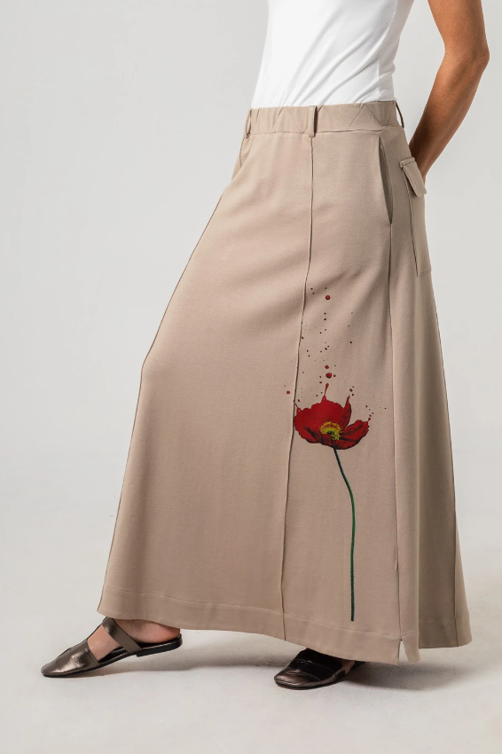 Saia longa de malha estampa Rosa