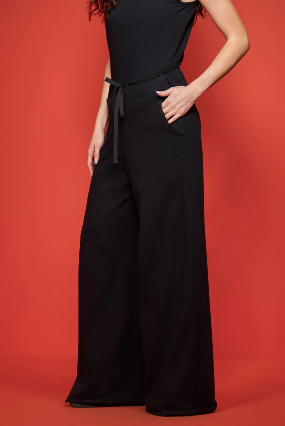 Calça de malha Pantalona preta com bolso