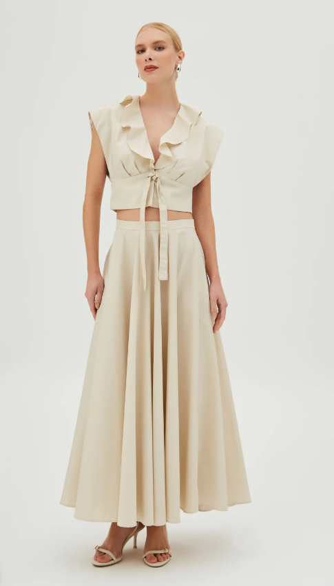 SAIA MIDI RODADA AMPLA E ACINTURADA AREIA