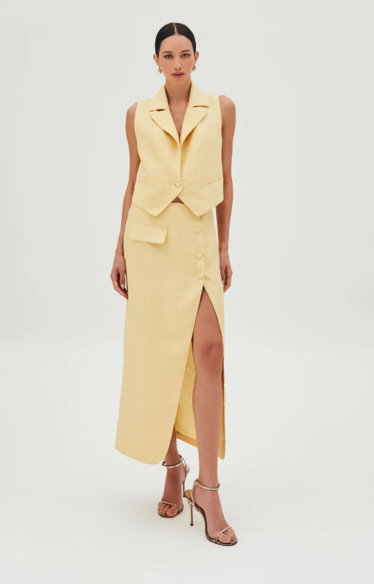 SAIA MIDI COM BOTAO FENDA E BOLSO FRONTAL