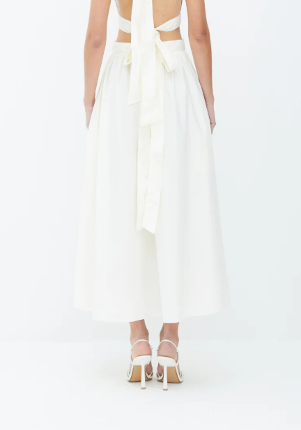 SAIA MIDI AMPLA COM BOTOES FRONTAL CREME