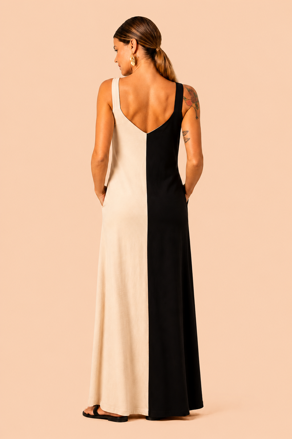 Vestido Longo Preto/branco Regata